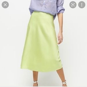 J. Crew neon key lime satin slip skirt